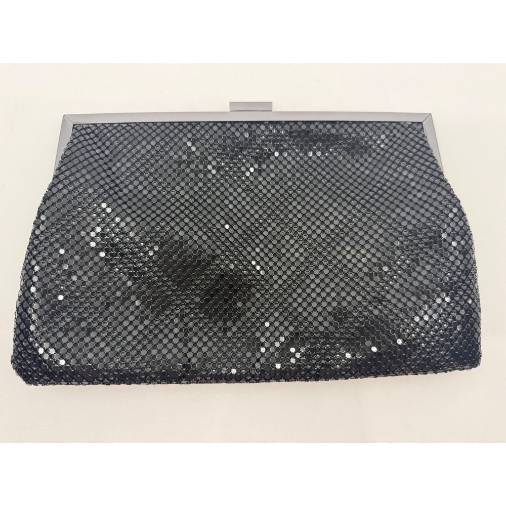 La Regale Black Metal Mesh Evening Clutch Bag with Chain Strap